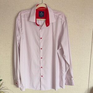 Tom Baine Slim Fit Performance Dress Shirt White Red Wineglasses XXL Business